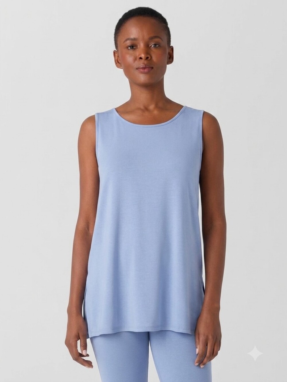 Eileen Fisher Cornflower Blue Tencel Lyocell Stretch Jersey Longline Tank Top XL